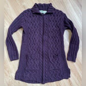 Aran Crafts Sweater Cable Knit 100% Merino Wool Cardigan Zip Pockets Medium